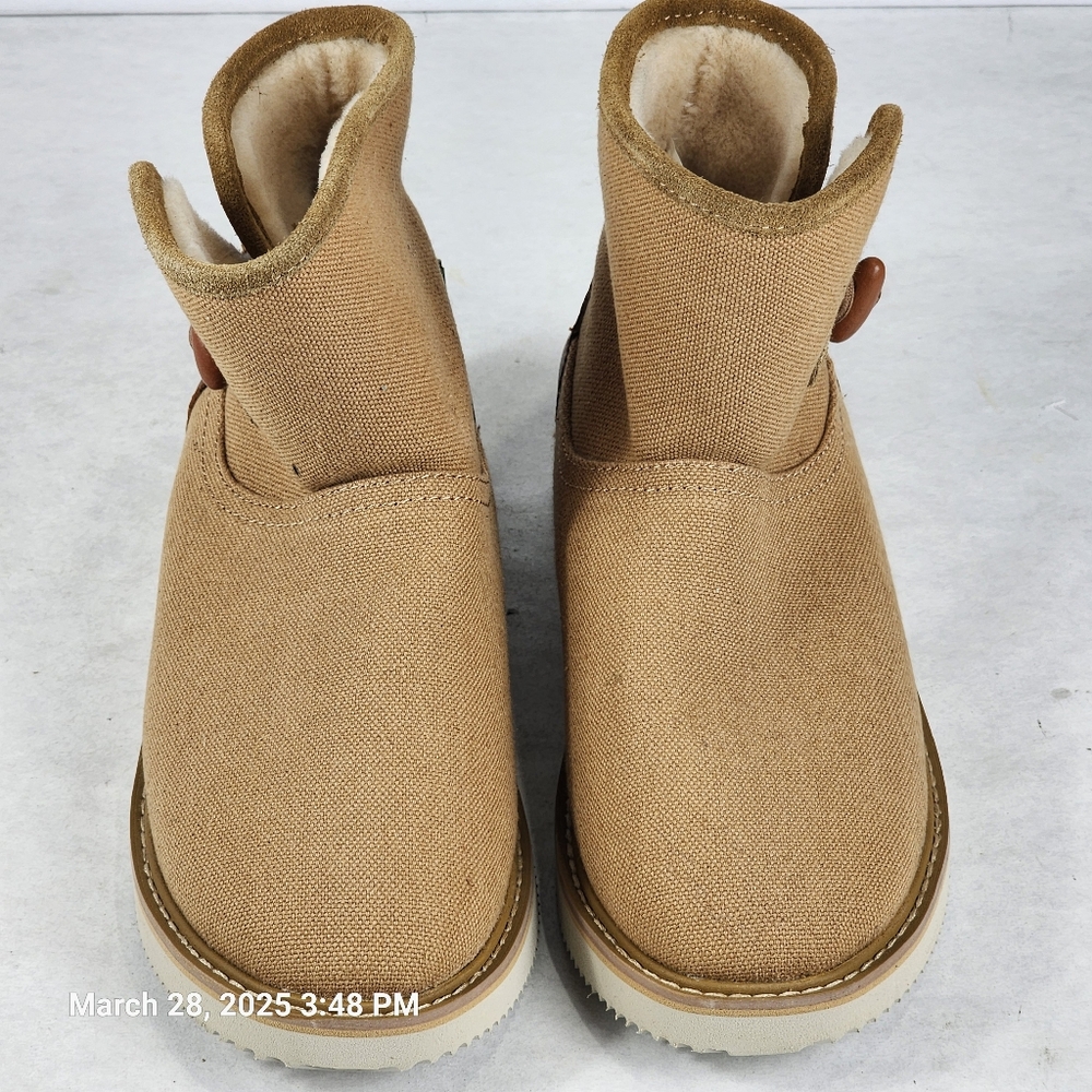 Sanuk Cozy Vibe Surf Boots Women's 9 Tan Canvas Ankle Shoes Faux Fur New Tags
